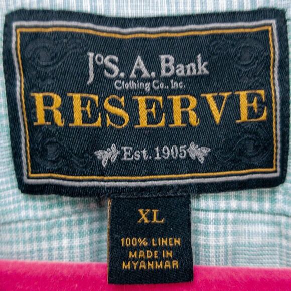 Jos A Bank 100% Linen Shirt Men's XL Green Geometric Long Sleeve Button Reserve - Picture 3 of 12